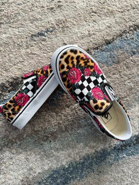 Vans Leopard/Rose Print Slip On Shoes